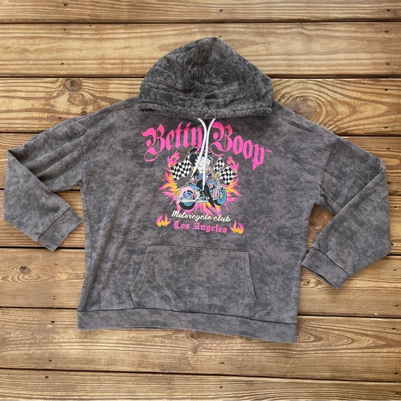 Betty Boop Tops - Betty Boop Graphic Hoodie Women’s L Y2K Biker Motorcycle Acid Wash Sweatshirt